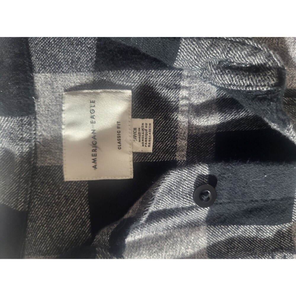 American Eagle MENS Unique Top Gun  Flannel Shirt Black And Grey - Picture 6 of 10